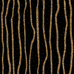 Fashion shiny seamless pattern with gold glitter hand drawn lines. Background with glittering yellow metal stripes. Grunge texture vector backdrop for wrapping, invitation, christmas or birthday card