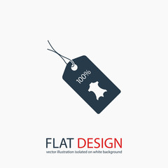 100% leather tag icon, vector illustration. Flat design style 