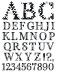 Handwritten vintage alphabet. Retro black and white hand drawn font.  Doodle typographic symbols.