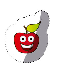 colorful red kawaii fruit apple happy icon, vector illustration design