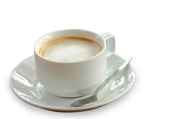 Fresh of hot coffee isolated in white cup with clipping path.