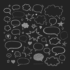 Set hand-drawn picture blank template comic text speech chat bubble