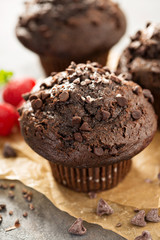 Double chocolate muffins with raspberry