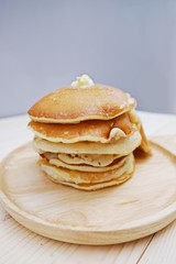 Pancakes  in dish on Table wood