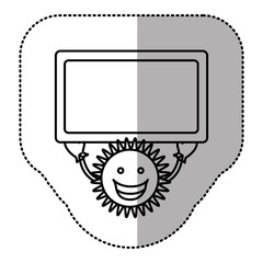 contour sticker happy sun with blue board in the hands, vector illustraction design