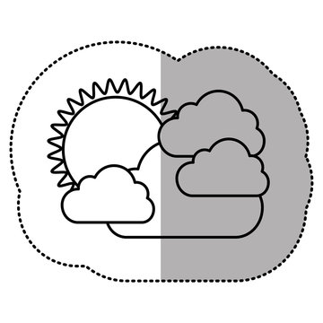 contour sticker sun with clouds icon, vector illustraction design image