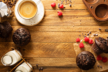 Double chocolate muffins with raspberry