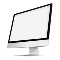 Computer display with white blank screen isolated on white background. 3D illustration. - obrazy, fototapety, plakaty