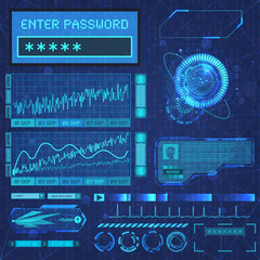 Set schedules HUD elements of the user interface. Collection UI futuristic virtual reality. Science abstract background