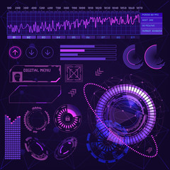 Set schedules HUD elements of the user interface. Collection UI futuristic virtual reality. Science abstract background