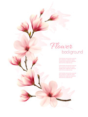 Naklejka premium Beautiful pink magnolia background. Vector.