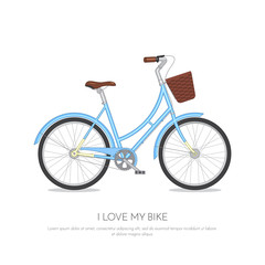 Blue retro bicycle isolated on white background Flat vector illustration