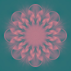 Abstract exotic flower. Psychedelic mandala design in beige, pink and blue colors. Fantasy fractal art. 3D rendering.