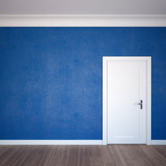 Empty room interior with blue wall and  wood parquet
