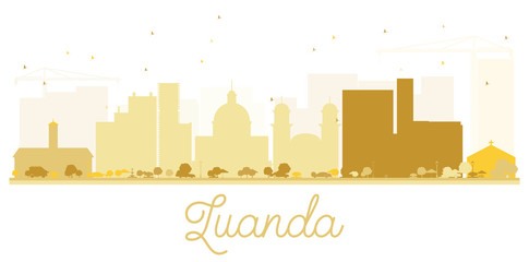 Luanda City skyline golden silhouette.