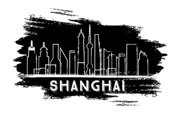 Shanghai Skyline Silhouette. Hand Drawn Sketch.