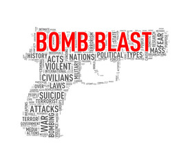 Fototapeta na wymiar Pistol shape wordcloud tag bomb blast