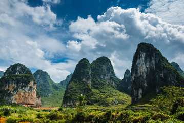 Karst mountains and countryside scenery in summer