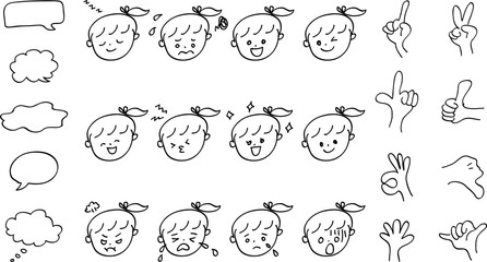 手書き　女性　イラストセット