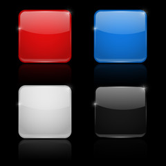 Square glass buttons. Colored set 3d icons