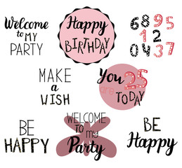 Happy Birthday greeting, invitation text for cards, flyers and any other your project. Hand drawn text.
