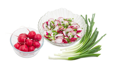Vegetable salad of red radish with green onion