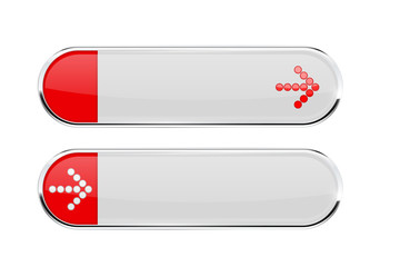 White buttons with red tags and ARROW sign. Menu interface elements with metal frame