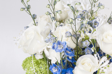 white roses and an assortment of flowers closeup. Valentine's Day
