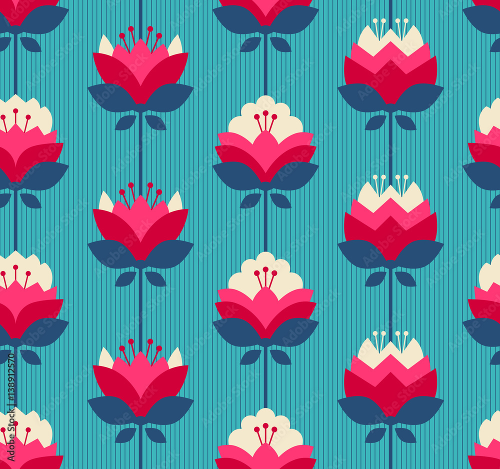 Poster seamless retro pattern with flowers