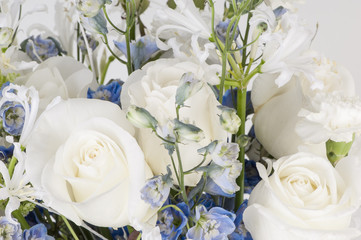 white roses and an assortment of flowers closeup. Valentine's Day