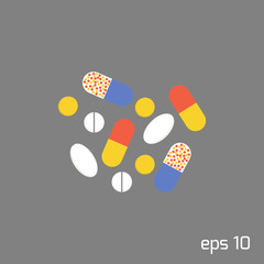Pills and tablets in flat style