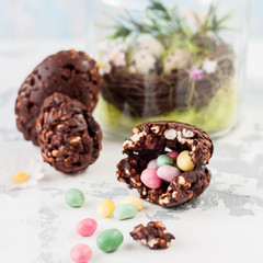 Easter Chocolate and Puffed Wheat Egg with Surprise