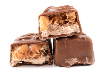 Chocolate with caramel on a white background