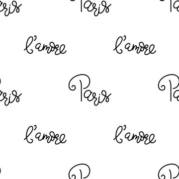 Vecktor pattern consisting of lettering, hand-written and circled phrases Paris, amore