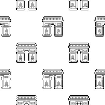 Seamless pattern black on a white background with the image of the symbol of France and Paris tThe building of the arc de Triomphe, in a linear style.