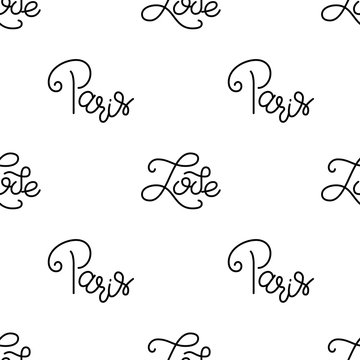 Vecktor pattern consisting of lettering, hand-written and circled phrases Paris
