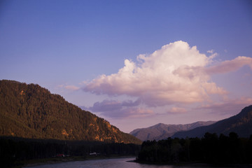 clouds on the blue sky background in sunset