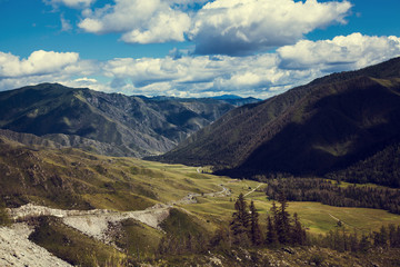 mountains of Altai and kurai steppe in Sunny day