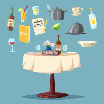 Reserved table in restaurant. Cartoon vector illustration