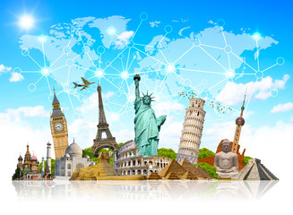 Famous landmarks of the world connected to each other