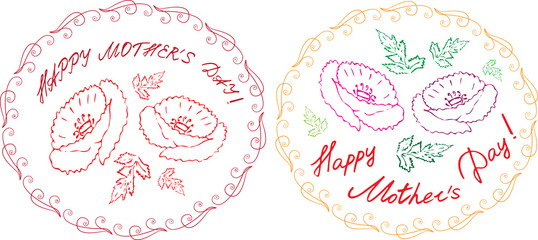Happy mother's day cards set with handdrawn floral elements and handlettering. vector illustration. 