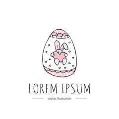 Hand drawn doodle Easter egg icon Vector Illustration sitting spring bunny with heart in hands symbol Cartoon decoration element: egg, rabbit, bunny, hunting eggs, hearts Patel colors Colorful sketch