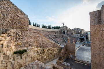 Roman Amphitheater in Cartagena, Spain at sunset