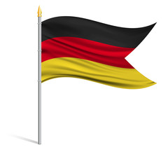 The national flag of Germany on a pole. The wavy fabric. The sign and symbol of the country. Realistic vector.