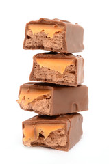 Chocolate with caramel on a white background