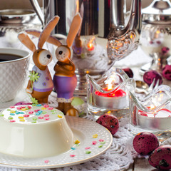 Easter. Desserts. The beautifully decorated table.
