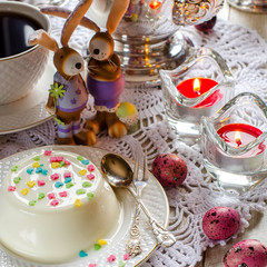 Easter. Desserts. The beautifully decorated table.