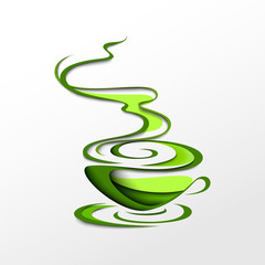Cup of green tea. Papercut vector illustration
