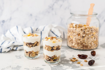 Spiced Yogurt with Granola in Glasses