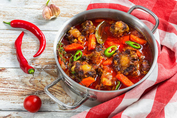 beefl soup in cooking pot, close-up